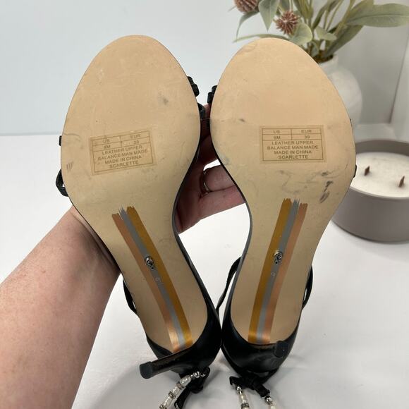 Sam Edelman Scarlette Leather Beaded Ankle Wrap Heels Black/Pearl Women's 9 M - Picture 11 of 14
